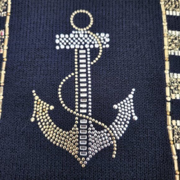 ST. JOHN EVENING Navy & Gold Nautical/Ocean Themed Sweater - Picture 7 of 13